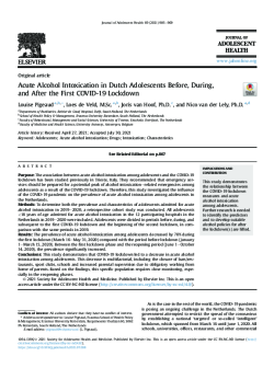 Acute Alcohol Intoxication in Dutch Adolescents